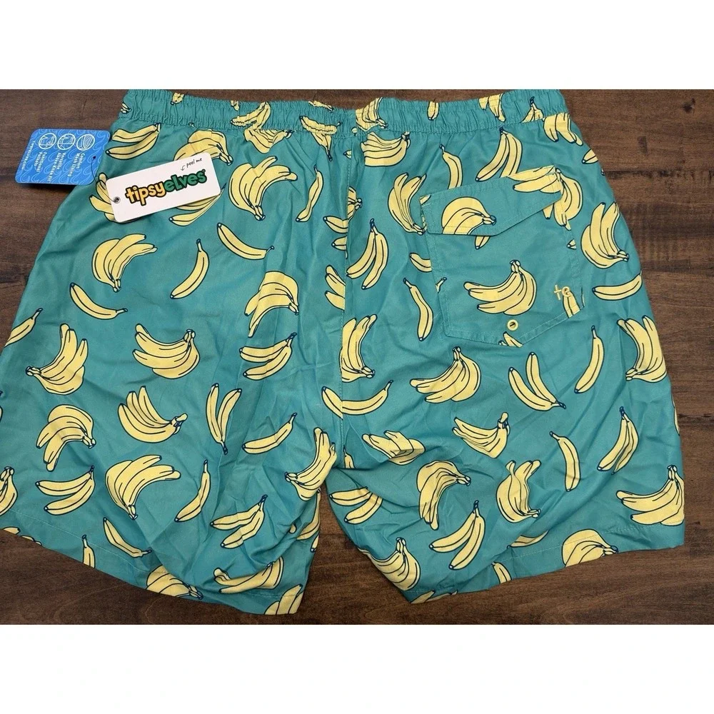Tipsy Elves, Men's Board Short Swim Trunks, Mesh Line, Banana Theme Size XXL NWT